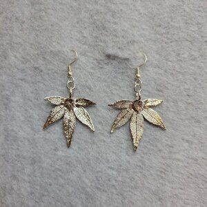Silver Tone Leaf Earrings Natures Jewelry Japanese Maple Fish Hook Style Unique